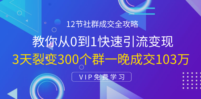 12节社群成交全攻略：从0到1快速引流变现，3天裂变300个群一晚成交103万-一课资源