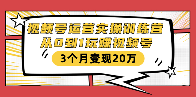 视频号运营实操训练营：从0到1玩赚视频号，3个月变现20万-一课资源