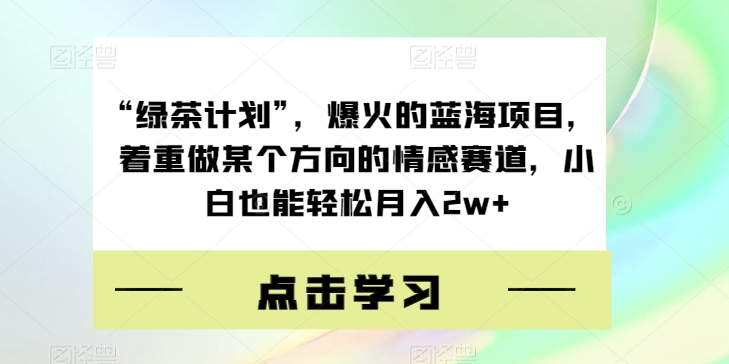 “绿茶计划”，爆火的蓝海项目，着重做某个方向的情感赛道，小白也能轻松月入2w+【揭秘】-一课资源