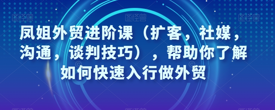 凤姐外贸进阶课（扩客，社媒，沟通，谈判技巧），帮助你了解如何快速入行做外贸-一课资源