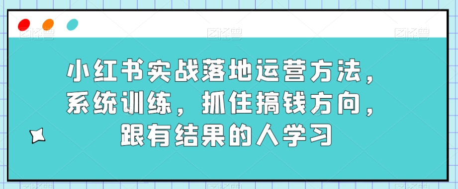 小红书实战落地运营方法，系统训练，抓住搞钱方向，跟有结果的人学习-一课资源