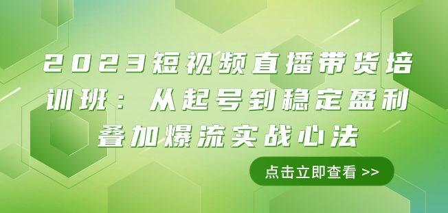 2023短视频直播带货培训班：从起号到稳定盈利叠加爆流实战心法（11节课）-一课资源