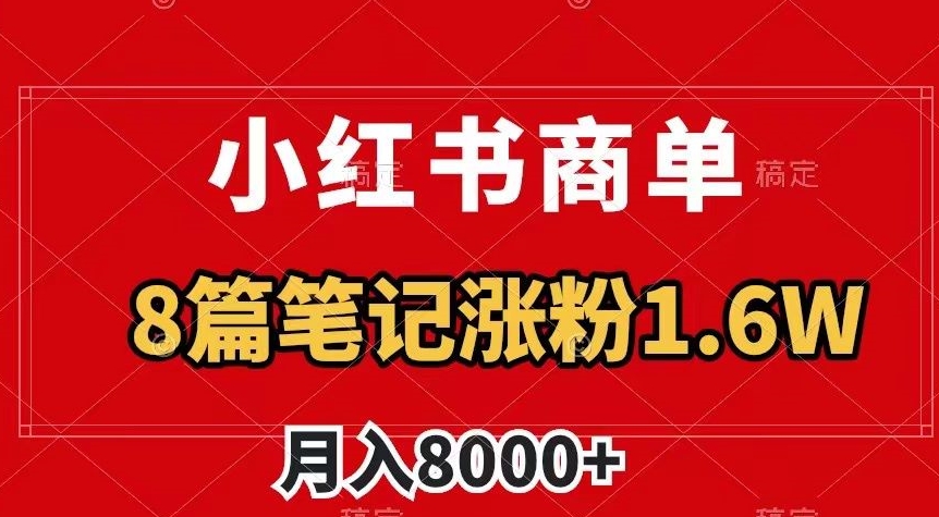 小红书商单最新玩法，8篇笔记涨粉1.6w，作品制作简单，月入8000+【揭秘】-一课资源