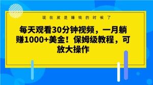 每天观看30分钟视频，一月躺赚1000+美金！保姆级教程，可放大操作【揭秘】-一课资源