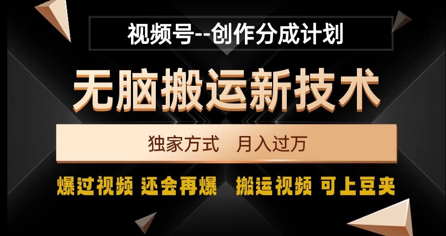 视频号无脑搬运新技术，破原创壕流量，独家方式，爆过视频，还会再爆【揭秘】-一课资源