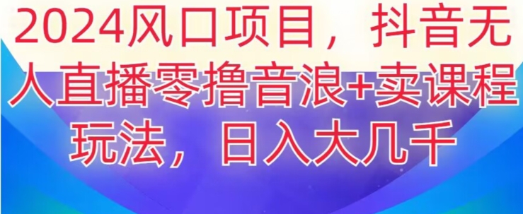 2024风口项目，抖音无人主播撸音浪+卖课程玩法，日入大几千【揭秘】-一课资源