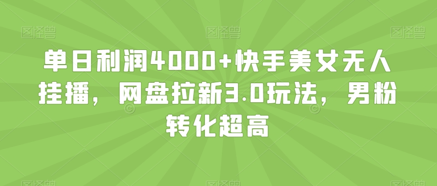 单日利润4000+快手美女无人挂播，网盘拉新3.0玩法，男粉转化超高【揭秘】-一课资源