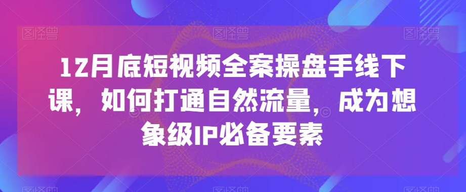 12月底短视频全案操盘手线下课，如何打通自然流量，成为想象级IP必备要素-一课资源