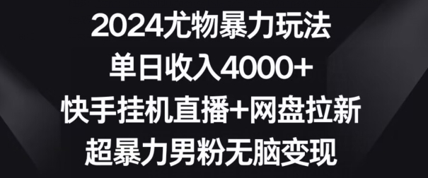 2024尤物暴力玩法，单日收入4000+，快手挂机直播+网盘拉新，超暴力男粉无脑变现【揭秘】-一课资源