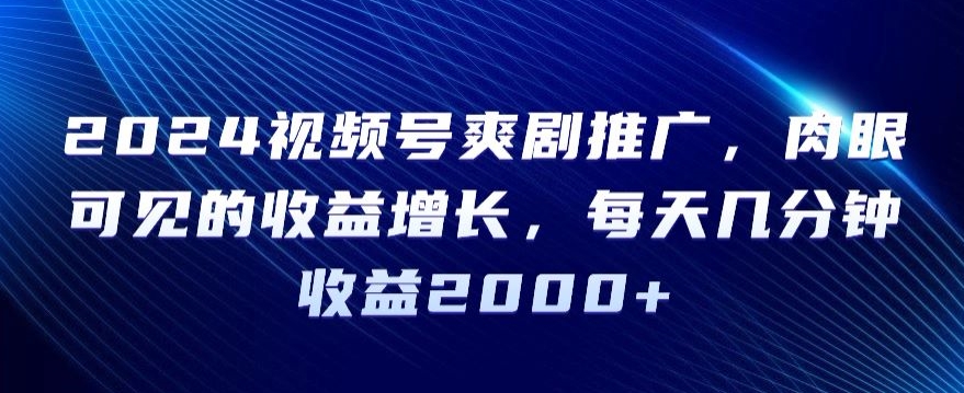 2024视频号爽剧推广，肉眼可见的收益增长，每天几分钟收益2000+【揭秘】-一课资源