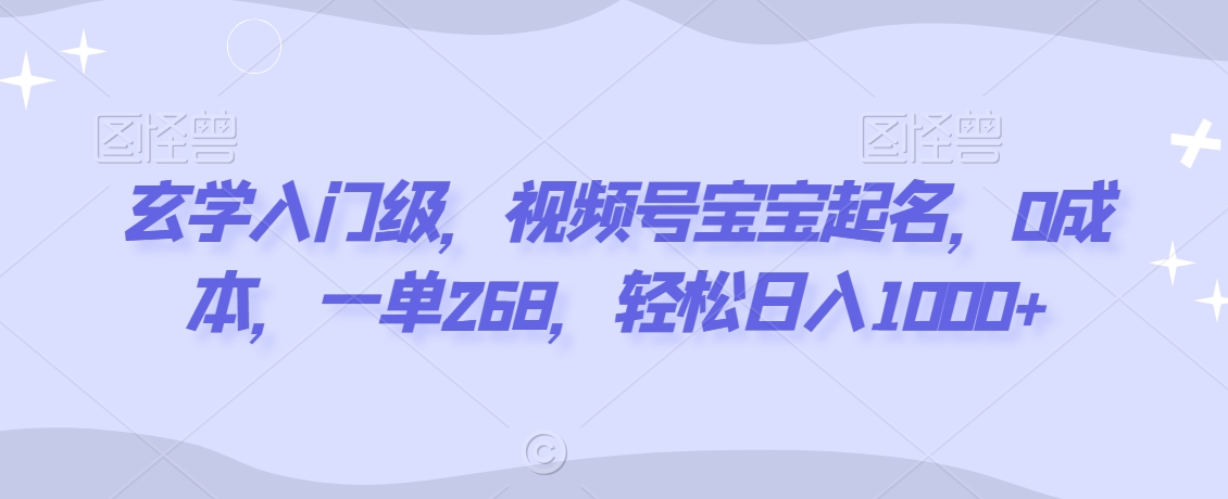 玄学入门级，视频号宝宝起名，0成本，一单268，轻松日入1000+【揭秘】-一课资源