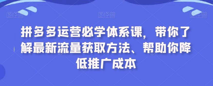 拼多多运营必学体系课，带你了解最新流量获取方法、帮助你降低推广成本-一课资源