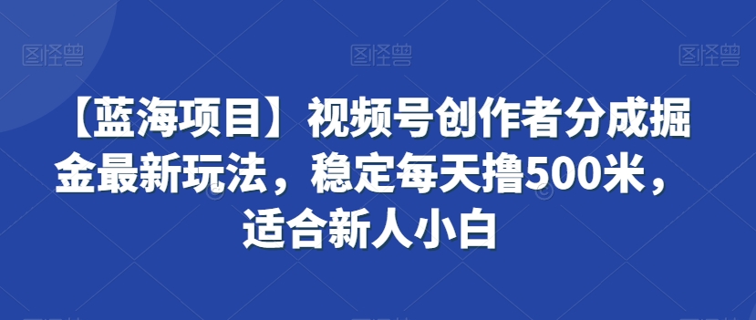 【蓝海项目】视频号创作者分成掘金最新玩法，稳定每天撸500米，适合新人小白【揭秘】-一课资源